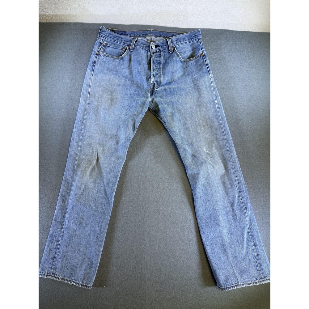 Levi's 501 Jeans Mens 34x30 Light Wash Blue Regular Straight Denim Casual